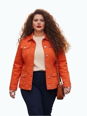 Tradition Country Collection Orange Lightweight Button Front Jacket - Size 14